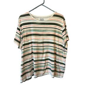 Croft & Barrow Pink cream striped classic tee women’s plus top shirt 2x